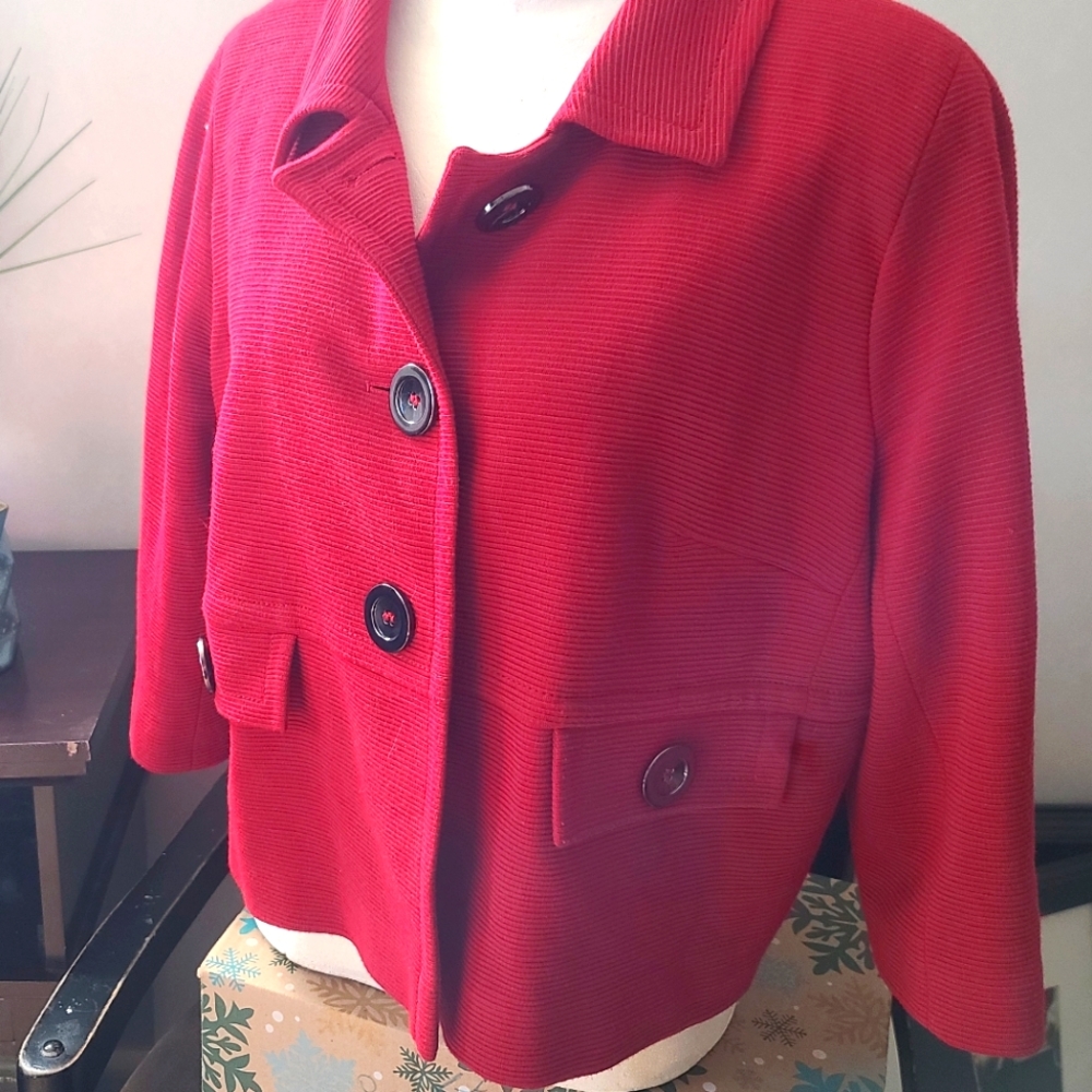 Marks & Spencer Red Cropped Tweed Jacket
